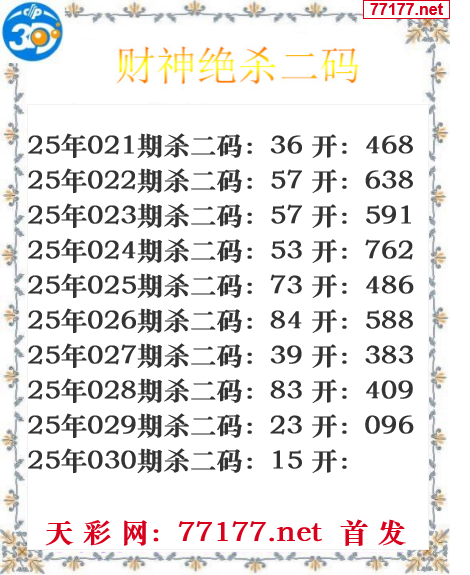 财运图25年030期3d财神杀码图