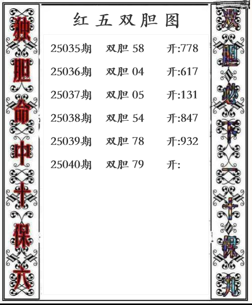 第25年040期红五双胆图