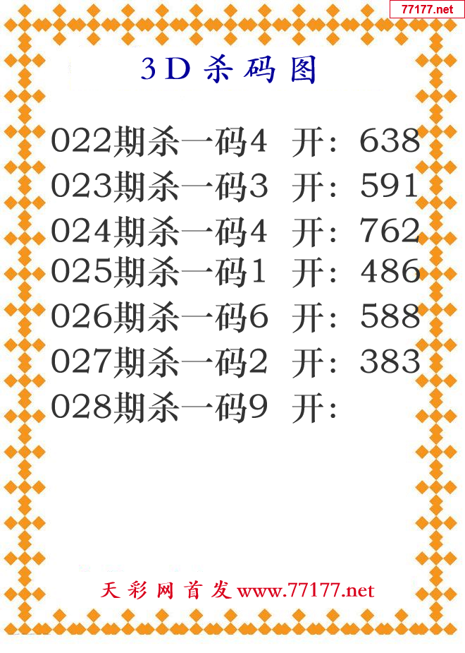 第25年028期3d杀码图