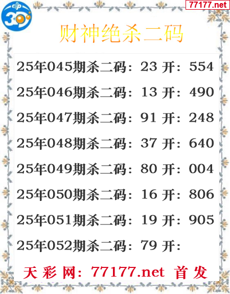财运图25年052期3d财神杀码图
