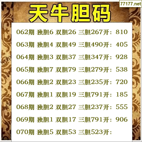 福彩3d第25年070期天牛图库版