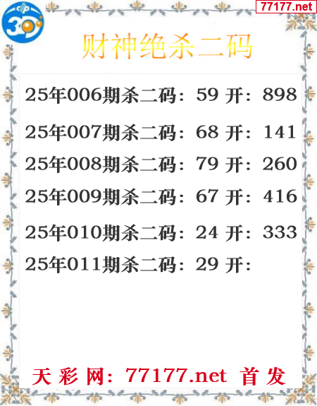 财运图25年011期3d财神杀码图