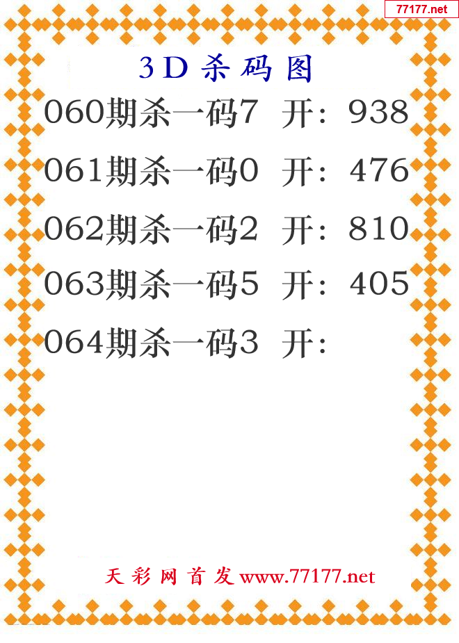 第25年064期3d杀码图