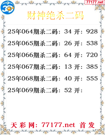 财运图25年069期3d财神杀码图