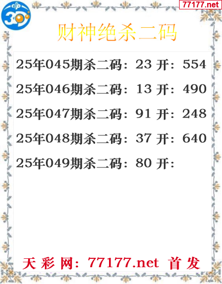 财运图25年049期3d财神杀码图