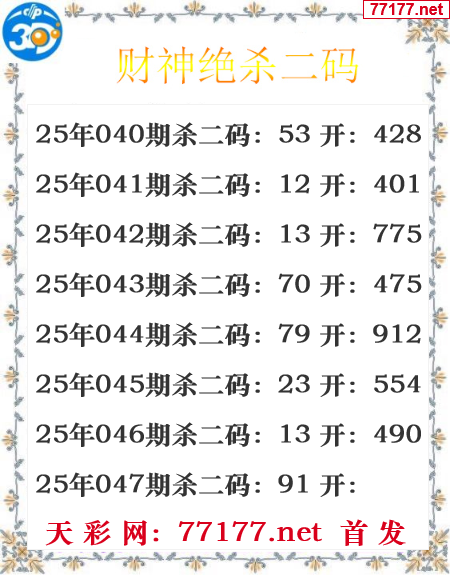 财运图25年047期3d财神杀码图