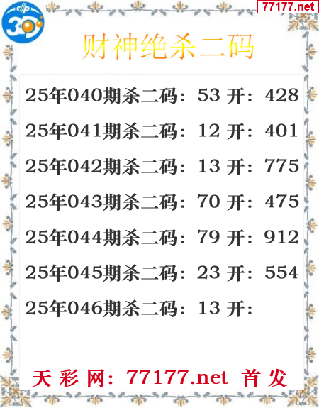 财运图25年046期3d财神杀码图