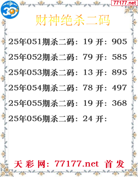 财运图25年056期3d财神杀码图