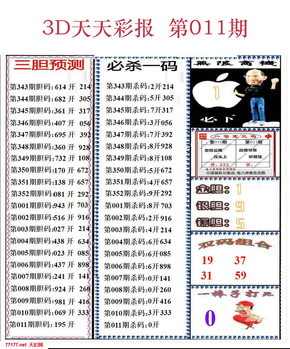 第25年011期3d天彩彩报精华版