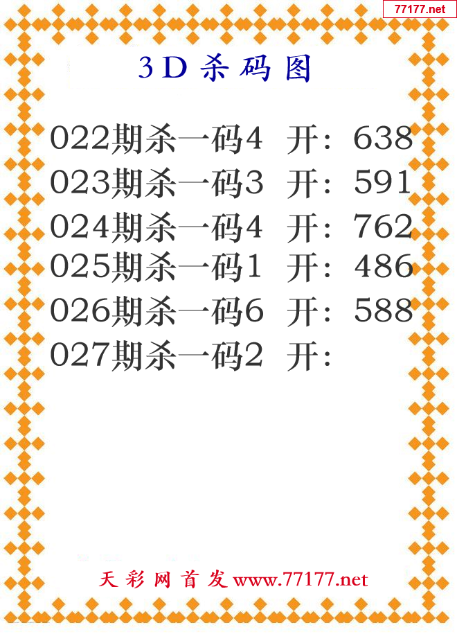 第25年027期3d杀码图